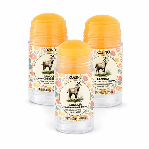 Bastão amarelo ROZINO LANOLIA para mãos e pés em composição de produto