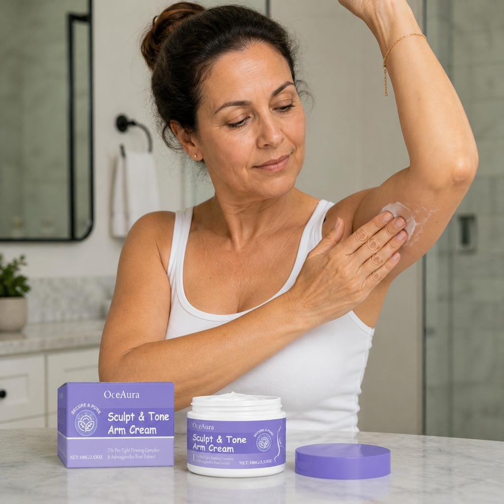 Aplicação do creme firmador no braço