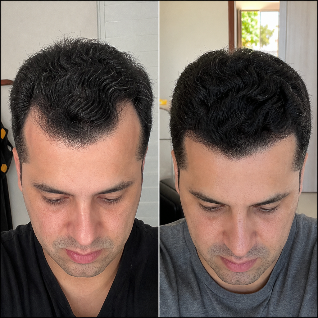 Resultado capilar masculino com linha frontal preenchida