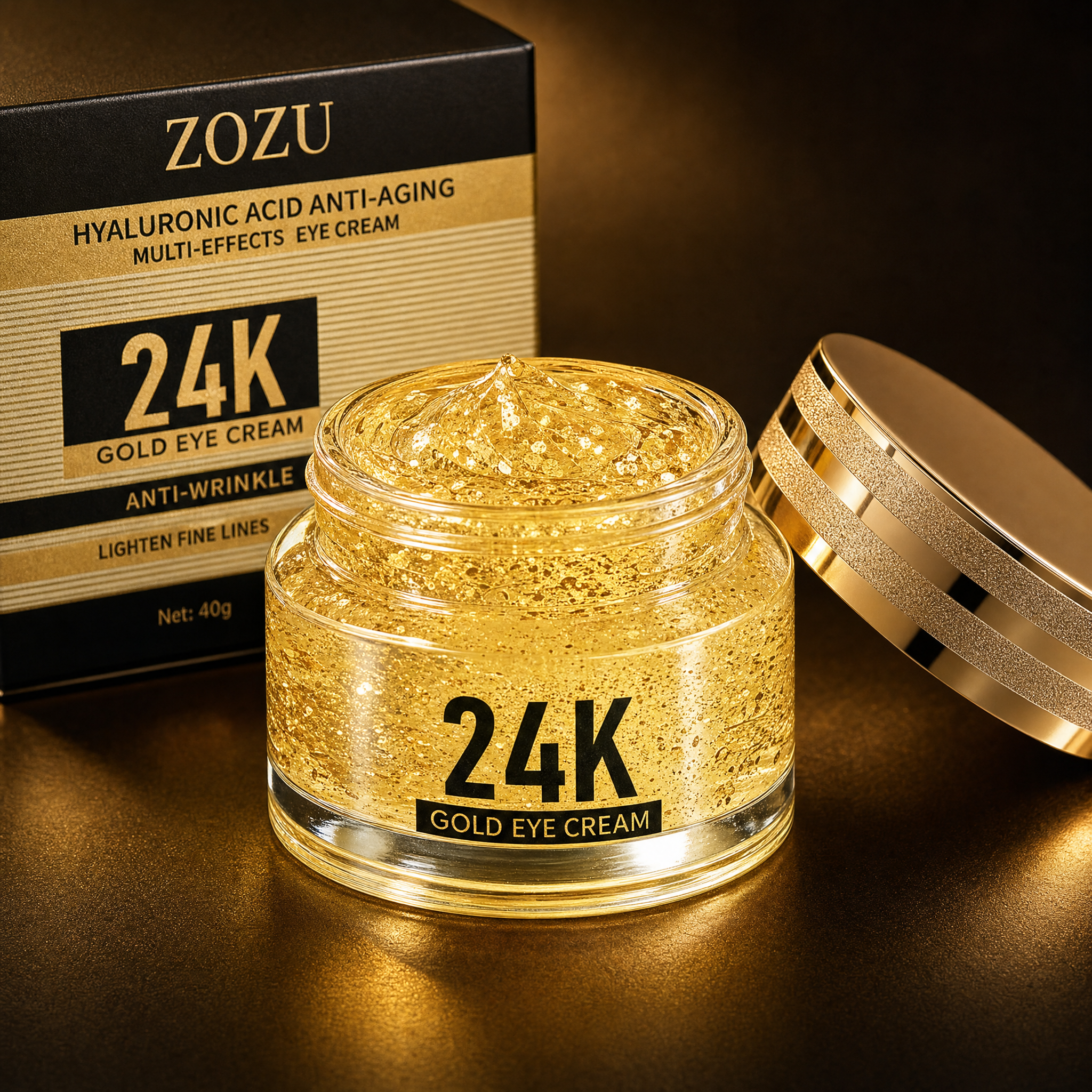 Creme para os olhos Olyonze Aurum 24K com ouro 24K e ácido hialurônico, pote aberto