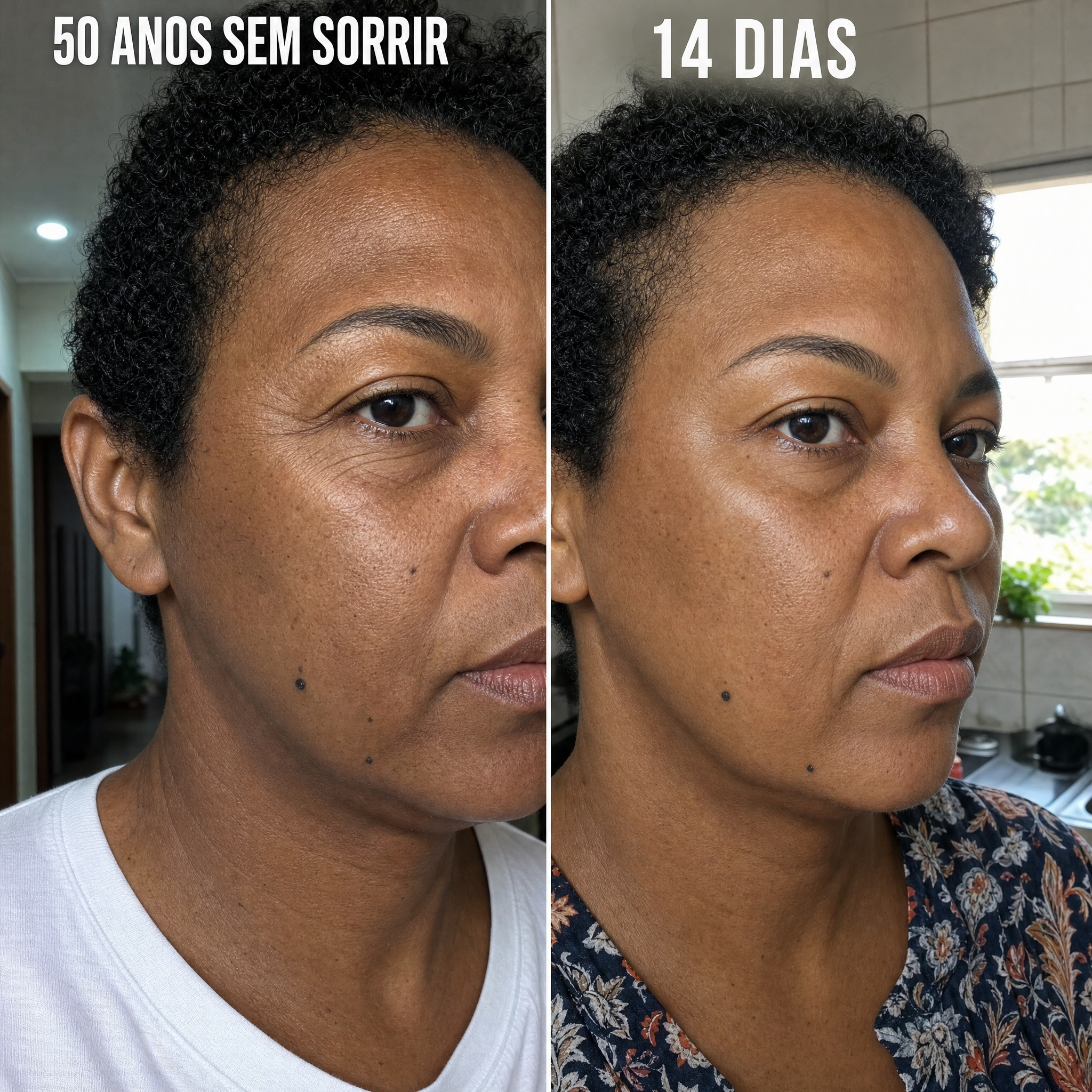 Mulher de 50 anos com a área ao redor dos olhos após o uso do Aurum 24K