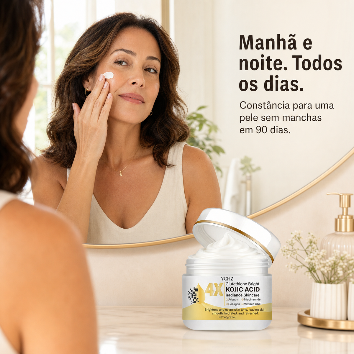 Aplicação do creme clareador pela manhã e à noite