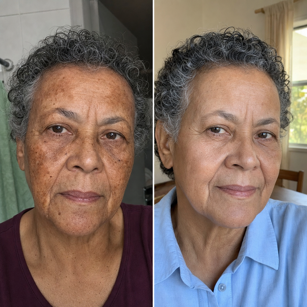 Mulher de 73 anos com a pele do rosto após o uso do Lumina