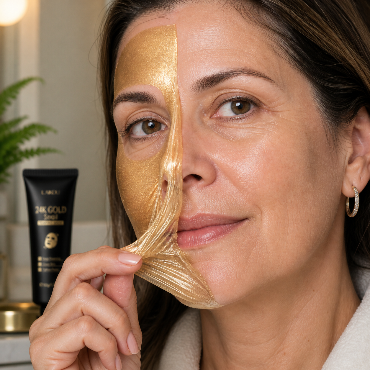 Remoção da máscara peel-off dourada