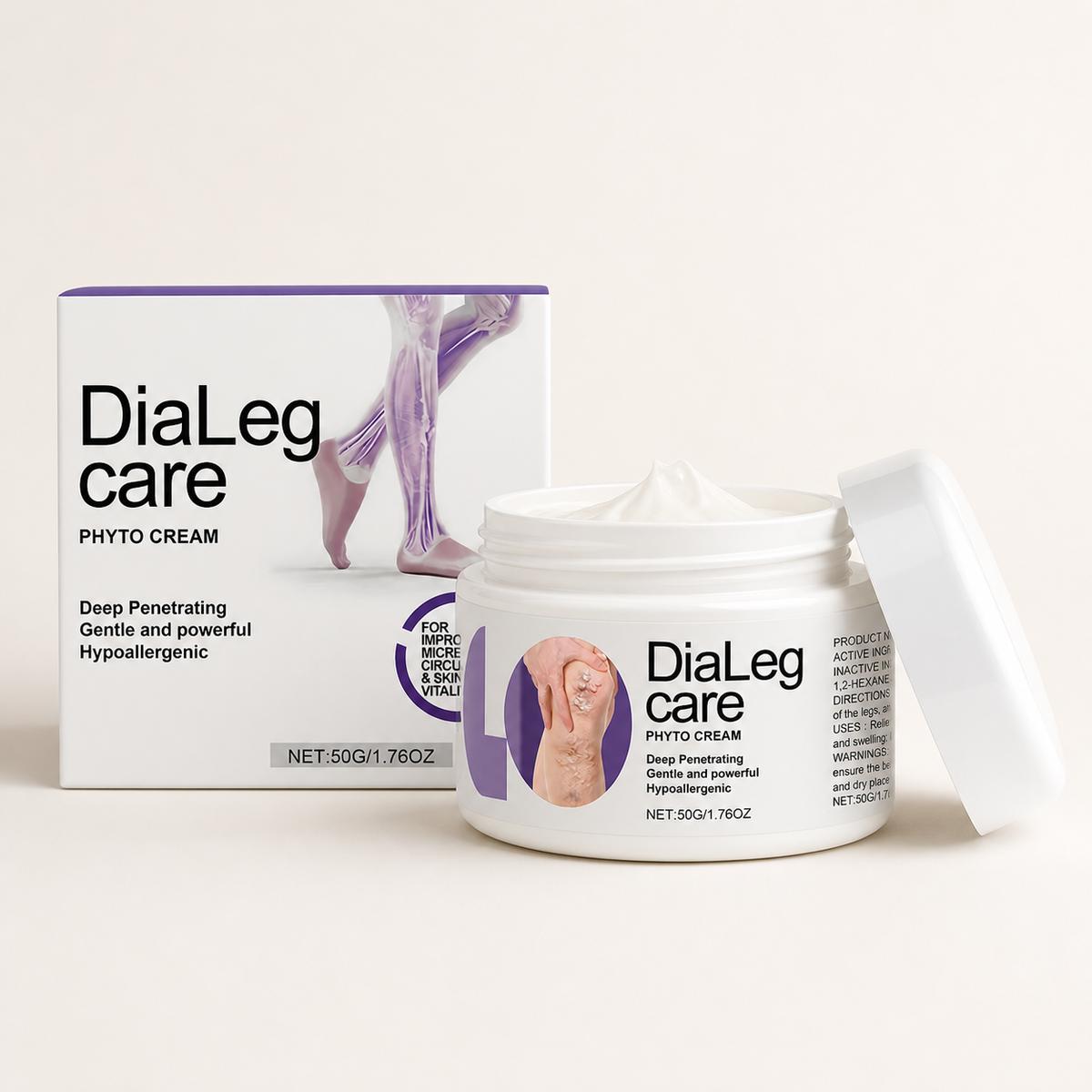 Pote DiaLeg care aberto com textura do creme